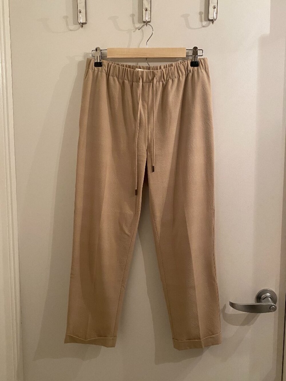 Oak + Fort Plaid Pull On Trouser Pants, Cream/Beige, Size Small
